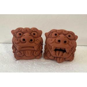 シーサー置物 素焼き調シーサー 開運 茶 厄除け魔除 沖 : okinawa