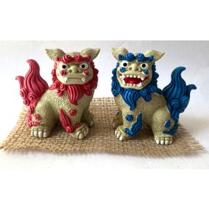 シーサー置物 黒石獅子 ペアシーサー 大きめ 石彫り 開運 お守り 沖縄