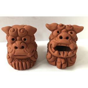 シーサー置物 ペアシーサー 素焼き 横 厄除け魔除け お守り : okinawa