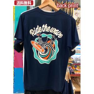 沖縄Tシャツ　Ride the wave　波乗りヤンバルクイナ　　ネイビー　全国送料無料