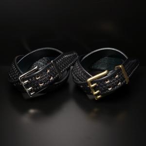 バスケットベルト シルバーバックルシングル黒 本革 本牛革 サドル