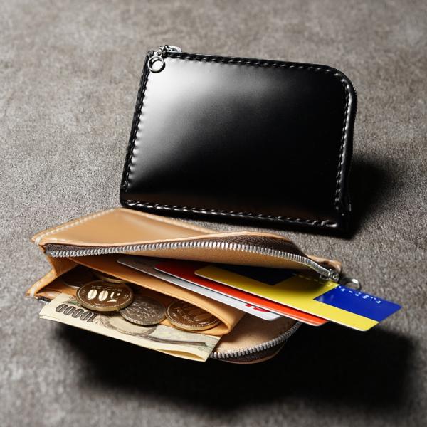 L字ファスナーウォレット コードバン　ミニ財布 ミニウォレット コンパクトウォレット ミニマムウォレ...