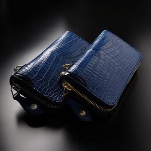 ラウンドジップウォレット クロコダイル 本藍染め ラウンドファスナー