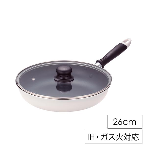 フライパン 26cm ガラス蓋付き ガス火 IH対応 フッ素加工 おしゃれ MHRSK-0031