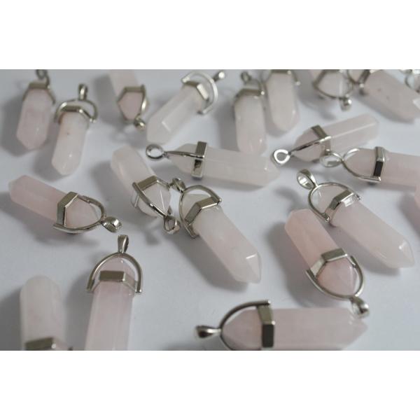 天然石 ペンダントトップ 1個 ローズクォーツ 銀 金具付 33mm  パワーストーン ピアス イヤ...