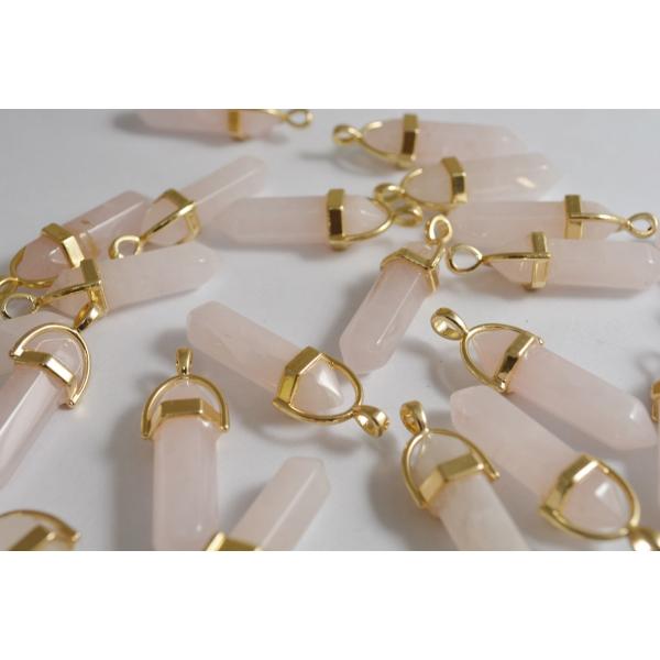 天然石 ペンダントトップ 1個 ローズクォーツ 金 金具付 33mm  パワーストーン ピアス イヤ...