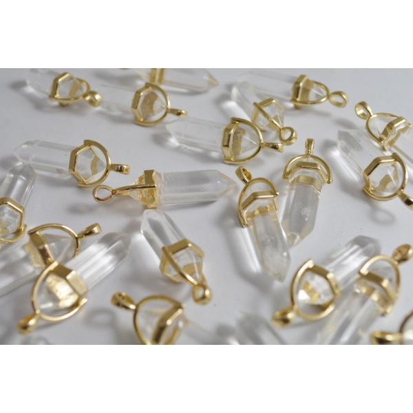 天然石 ペンダントトップ 1個 クリスタル 金 金具付 33mm  パワーストーン ピアス イヤリン...