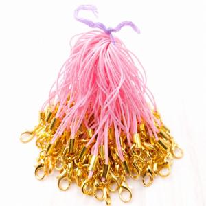 ビーズクラブ カニカン付ストラップ 金 100本 ピンク ストラップ 携帯 パーツ ハンドメイド スマホ アクセサリ セット｜ビーズクラブ