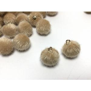 10個 ファーボールチャーム ベージュ ゴールド 17mm ラウンド ゴールド ハンドメイド パーツ ビーズクラブ