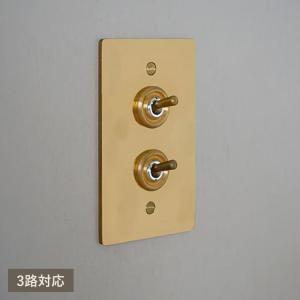 照明 スイッチ 照明器具 壁スイッチ 北欧 インテリア インテリア トグルスイッチ 真鍮プレート (2スイッチ)  HS2336｜beadsmania-shop