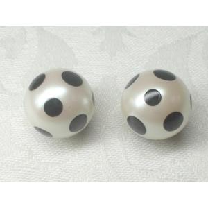 １４ＭＭ 丸 パールドット ビーズ ダルメシアン 柄 ２ヶ アンド パーツ アクセサリー ハンドメー...