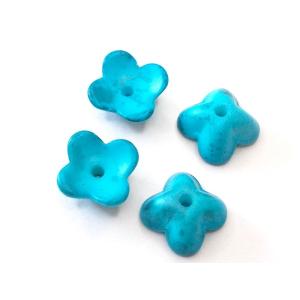 ガラス 4弁花 塗装 ターコイズ 9mm (６ヶ)  ビーズ アンド パーツ フラワー アクセサリー...