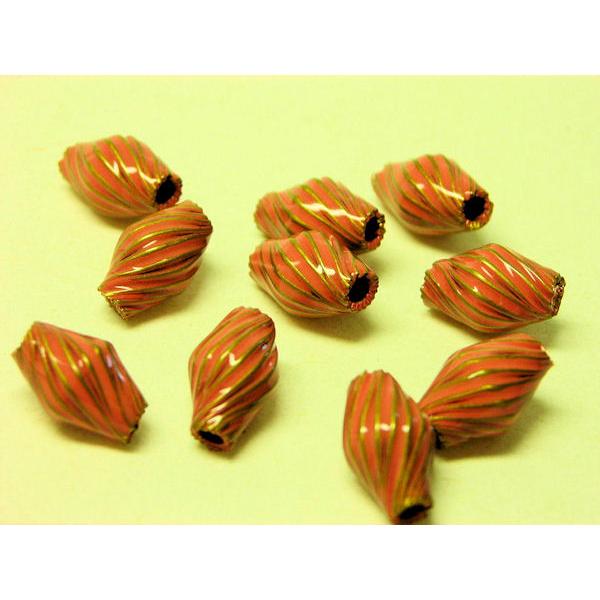 ラッカーメタルしぼり玉　8×5mm（10ヶ） サーモンピンク