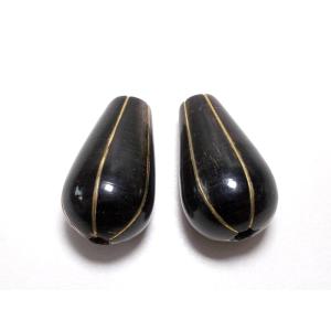 ヴィンテージ　真鍮線水牛ビーズ　ドロップ 32×20ｍｍ　2ヶ｜beadsshopj4