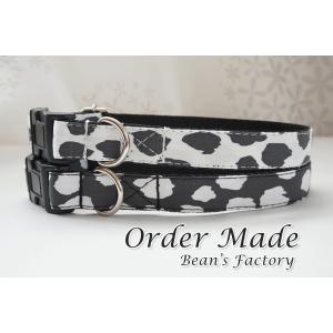 犬用首輪／ハーネス  ダルメシアン柄（全２色）  オーダーメイド品  小型犬  中型犬  子犬  （１０ｍｍ／１５ｍｍ／２０ｍｍ幅）　牛柄　モノトーン