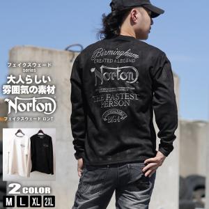 Norton ノートン フェイクスウェード ロンT 長袖 Tシャツ ストレッチ エンボス 総柄 メンズ 233n1107｜beans-webshop