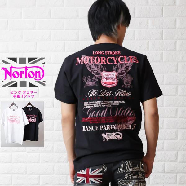 Norton ノートン ピンク フェザー 半袖Tシャツ メンズ 天竺 Tシャツ メンズ 242n10...