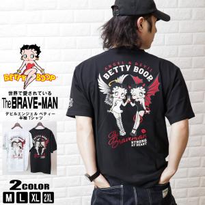 The BRAVE-MAN × BETTY BOOP (ブレイブマン ベティーブープ コラボ) デビルエンジェル 刺繍 半袖 Tシャツ メンズ bbb-2316｜beans-webshop