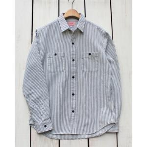 BIG MIKE ビッグマイク ヒッコリーストライプシャツ ホワイト ネイビー 長袖 デニム 縞 ワークシャツ　L/S Hickory Stripe Shirts White Navy｜beardstore