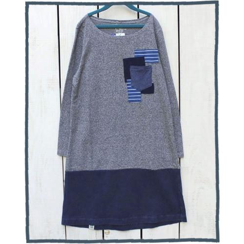 Bony Chops ボニーチョップス 別注 パッチワーク ポケット付ボートネック切替ワンピース N...