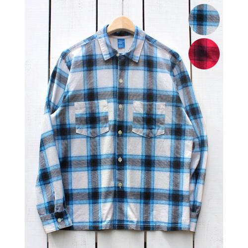 Good On グッドオン オープンカラーシャツ アイボリー レッド オンブレチェック プリント O...