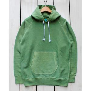 Good On グッドオン プルパーカー ラグランプルオーバーフードスウェット 抹茶 グリーン 製品染め Raglan Pullover Hood Sweat Matcha Pigment｜beardstore