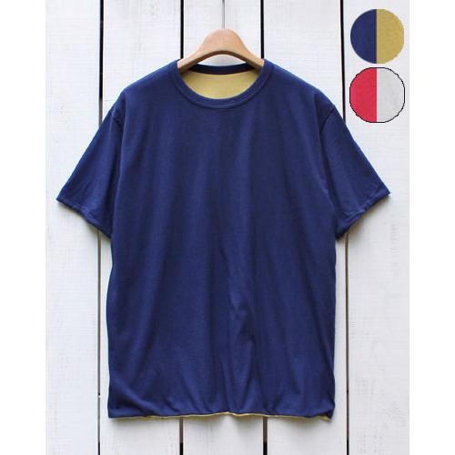 Good On グッドオン リバーシブルTシャツ ネイビー ゴールド フラミンゴ アイボリー 先染め...
