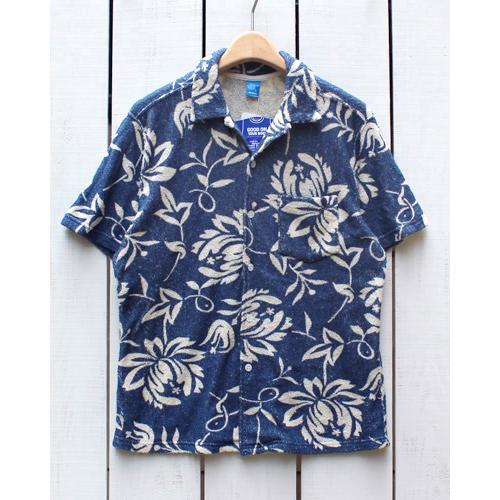 Good On グッドオン レトロフラワーダブルパイルシャツ オープンカラー ネイビー  プリント ...