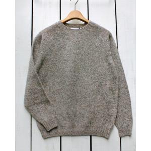 Harley of Scotland ハーレーオブスコットランド クルーネックセーター マッシュルーム ベージュミックス Crew Neck Sweater Mushroom ニット シームレス ウール｜beardstore