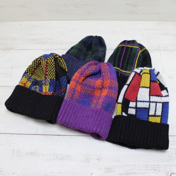 HIGHLAND2000 ハイランド2000 チェック  パターン ボブキャップ ワッチ ニット キ...