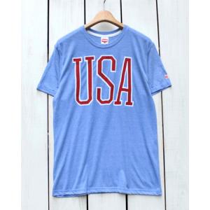 HOMAGE オマージュ プリントＴシャツ USA ヘザーライトブルー 半袖 Tee｜beardstore