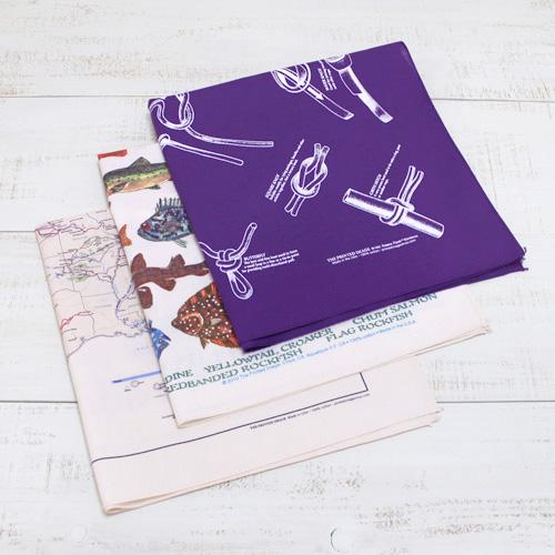 The Printed Image バンダナ コットン プリント アウトドア 自然 魚 ロープ 総柄...