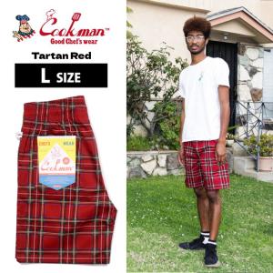 COOKMAN クックマン シェフパンツショーツ Chef Pants Short Tartan Red Lサイズ 231-11908 短パン ゆうパケット1点まで送料無料｜bears-nkd