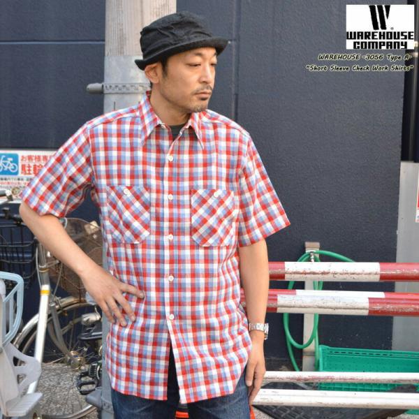 WAREHOUSE "3056 A柄"  SHORT SLEEVE CHECK WORK SHIRT...