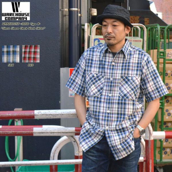 WAREHOUSE "3056 B柄" SHORT SLEEVE CHECK WORK SHIRTS...