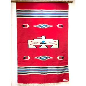 オルテガ　6代目当主　故デービッド・オルテガ作　1995年製　サンダーバード＋レインクラウド　手織りチマヨブランケット　132x206cm　スカーレットレッド