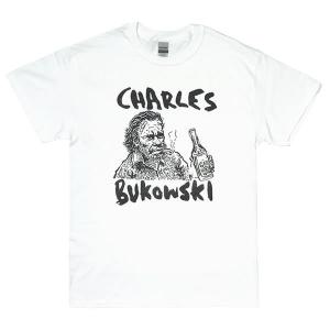 [Mサイズ]Charles Bukowski（チャールズ・ブコウスキー） カルト作家 カトゥーン デザインTシャツ 白｜beatbomb-tees