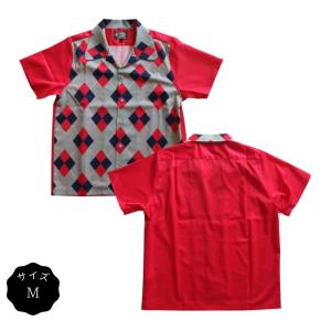 オープンシャツ ロカビリーファッション ブランド メンズ 半袖 ダイヤ パネルプリントシャツ レッド サイズM｜beatswing