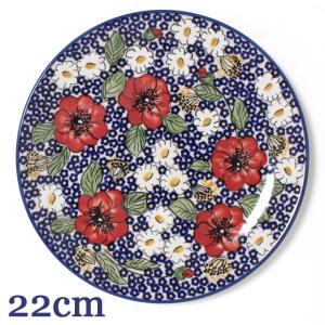 ポーランド 食器 陶器 プレート 22cm ハンドペイント赤いお花たち マニュファクトゥラ社 T134-ALC105 平皿 耐熱 オーブ レンジ ポーリッシュポタリー