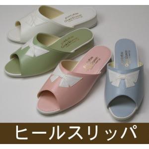 ヒールリボンスリッパ ローマン ピンク/レディース（S〜Lサイズ
