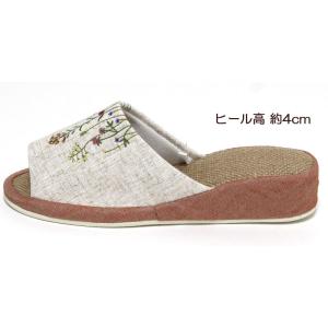ヒールスリッパ ハーブ刺繍 麻中 ヒール高約4...の詳細画像1