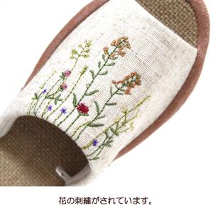 ヒールスリッパ ハーブ刺繍 麻中 ヒール高約4...の詳細画像2