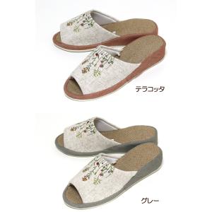 ヒールスリッパ ハーブ刺繍 麻中 ヒール高約4...の詳細画像5