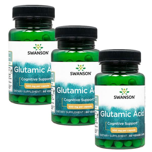 スワンソン グルタミン酸500mg 60錠 3本 Swanson Glutamic Acid 日時指...