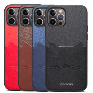 iphone12ケース 背面ポケット付き ネコ柄