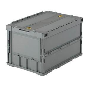 TRUSCO 薄型折りたたみコンテナ 50Lロックフタ付 グレー TRC50B