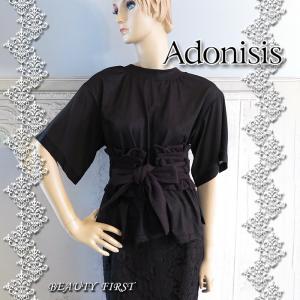 [参考小売価格18700円→11220円 40%OFF] Adonisis アドニシス レディースブラックトップス ウエストベルト ウエストリボン トップス  半袖 デイリー｜beauty-first