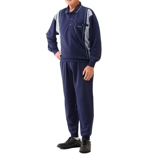 スウェット 上下 メンズ ホームウェア 前身頃切替ポロ衿スウェットスーツ上下組 全3色 ルームウェア...