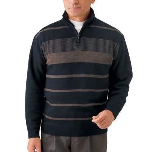 セーター ニット メンズ 秋冬 ハーフジップセーター 2色組 紳士服 シニア セーター ニット 縞々...