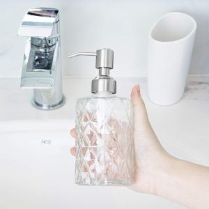 ディスペンサー シャンプーボトル ポンプボトル ガラス製 おしゃれ  330ml ハンドソープ用  シャワージェル用 トリートメント用 詰め替え容器 (透明)